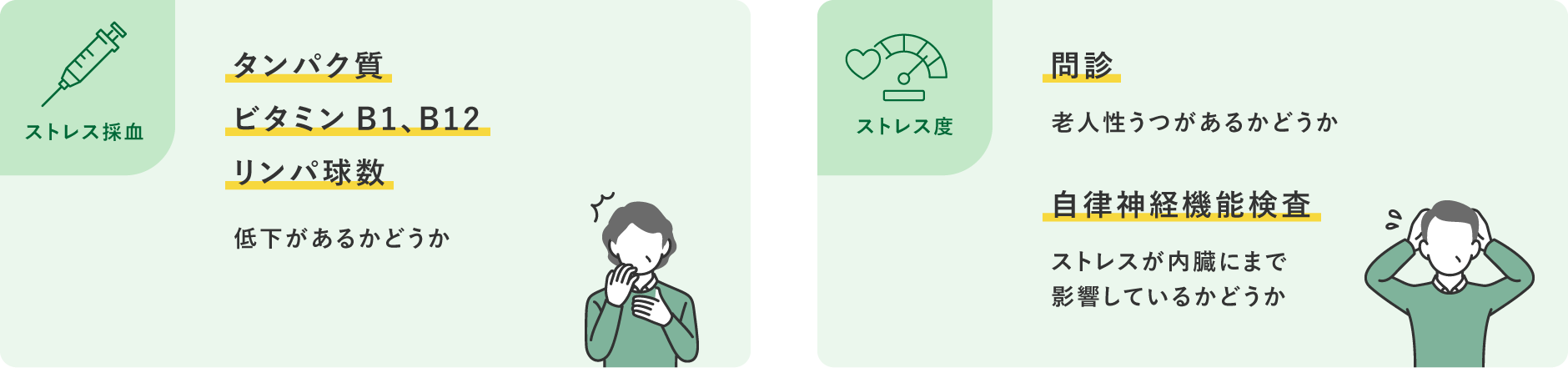 【ストレス採血】タンパク質・ビタミンB1、B12・リンパ球数 【ストレス度】問診／自律神経機能検査
