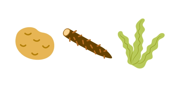 ジャガイモ、ゴボウ、ワカメ